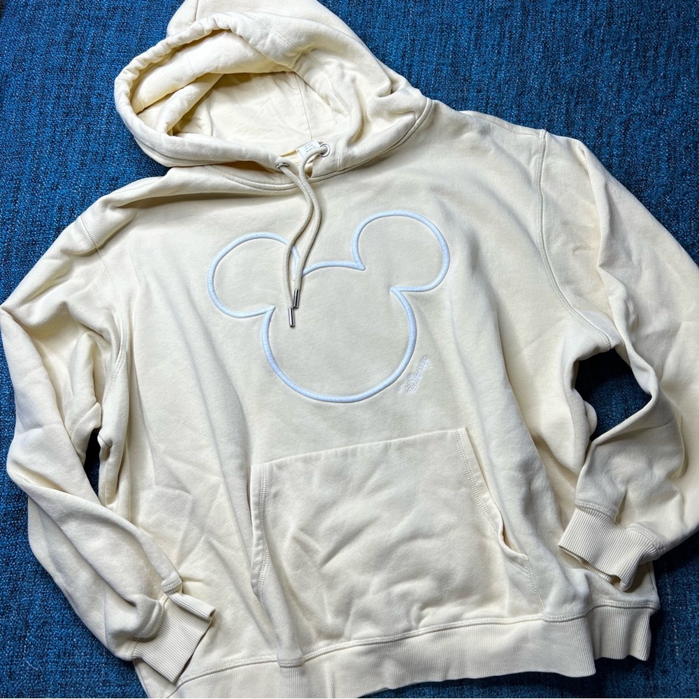H&M x Disney Mickey Mouse Pullover Hoodie in Pale Yellow White Women's XXL
